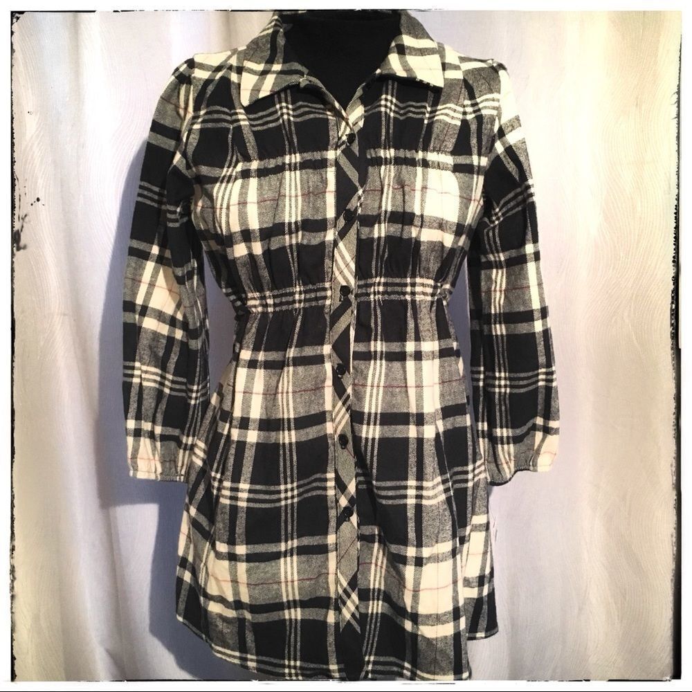 NWT Blk & Wht plaid 3/4 sleeve tunic XS